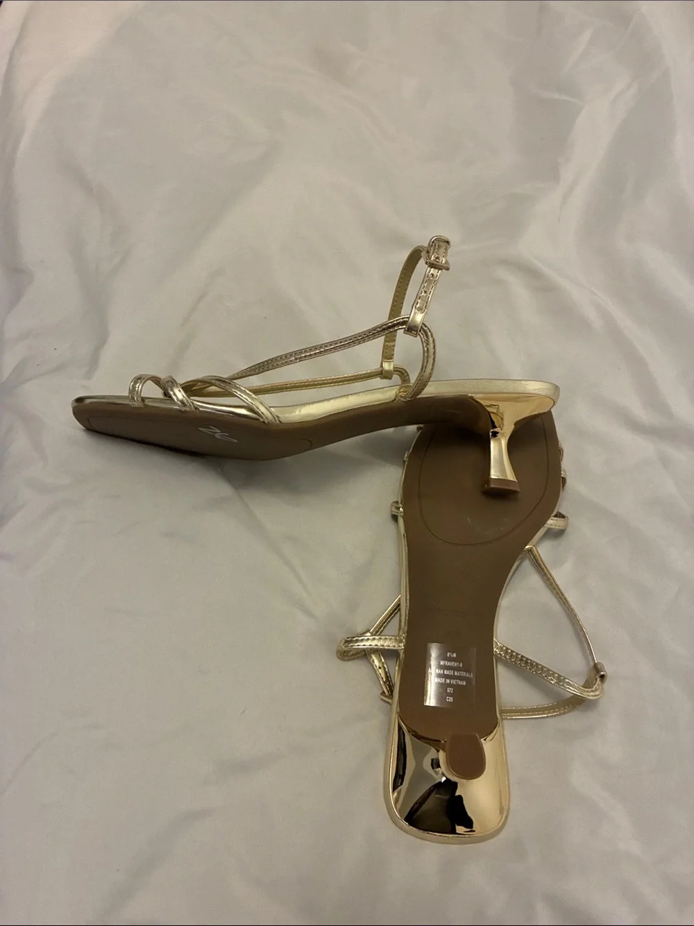 Marc Fisher Metallic Gold Strappy Square-Toe Kitten Heel Sandals